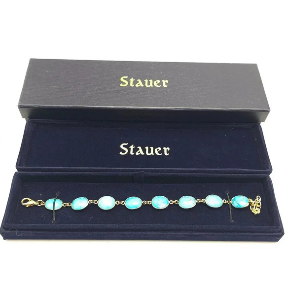 Stauer Eterno Bracelet With Blue Turquoise In Velvet Box 9.5 Total Length - Picture 1 of 8